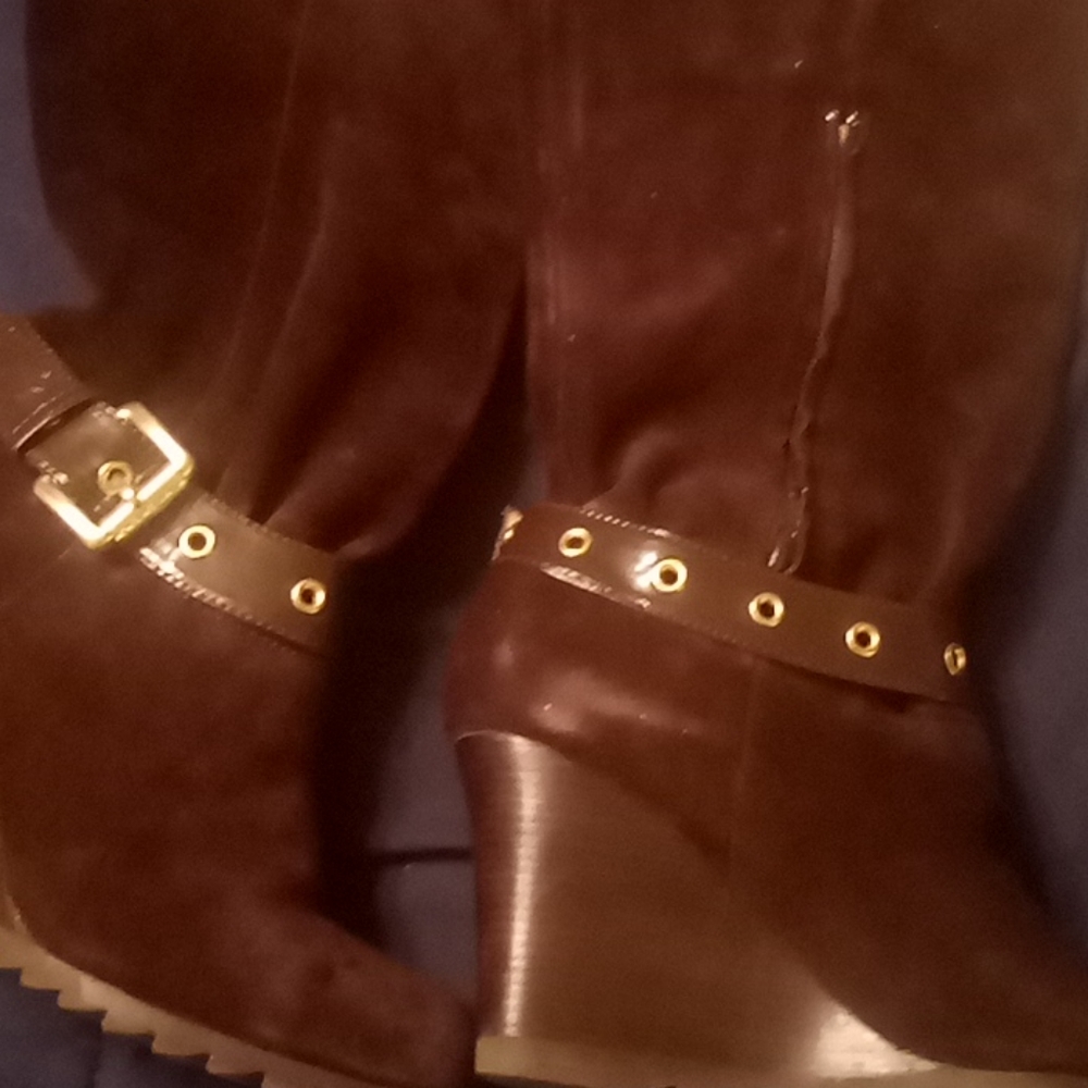 Michael kors suede wedge heel boots